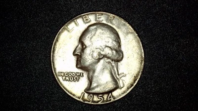 1954 Washington Quarter • 90% Silver • Obverse Struck Through Grease Error - Image 1 of 4