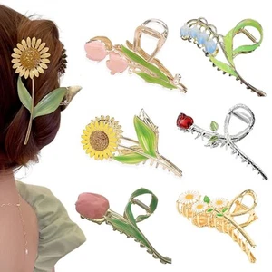 Flower Metal Hair Claw Clips 6 Pcs Cute Large Tulip NonSlip Hair Barrettes St... - Picture 1 of 6