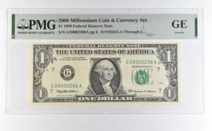 2000 Millennium Coin & Currency Set $1 1999 FRN Chicago IL Low Serial PMG *4608 - Picture 1 of 3