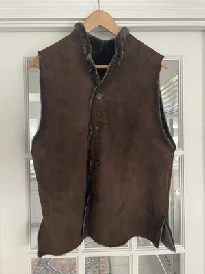 Eskandar 0 OS Rich Brown Shearling Leather Open Vest Waist Coat Jacket Lux $2490 - Image 1 of 4