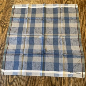 Mario Valentino HANDKERCHIEF Vtg Plaid COTTON 18” BANDANA SQUARE HANKY SCARF - Picture 1 of 5