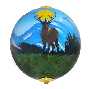 Byron Birdsall Caribou Moon Alaska Reverse Painted Glass Christmas Tree Ornament - Picture 1 of 2