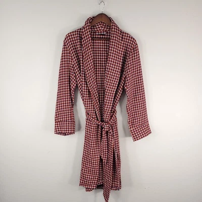 Vintage Sears Robe Mens Medium Red Shawl Collar Belted Houndstooth Lounge 70s - Image 1 of 4