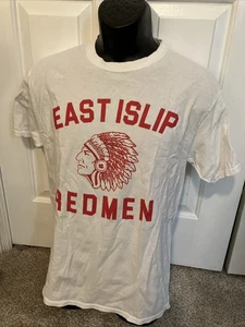 East Islip Redmen T Shirt White Red Mens Med 100% Cotton - Picture 1 of 4