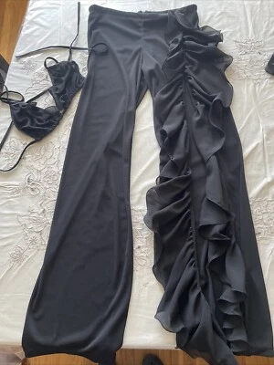 Top de bikini Leg Avenue con volantes y abertura alta con cremallera trasera M triángulo S Foto 1 de 4