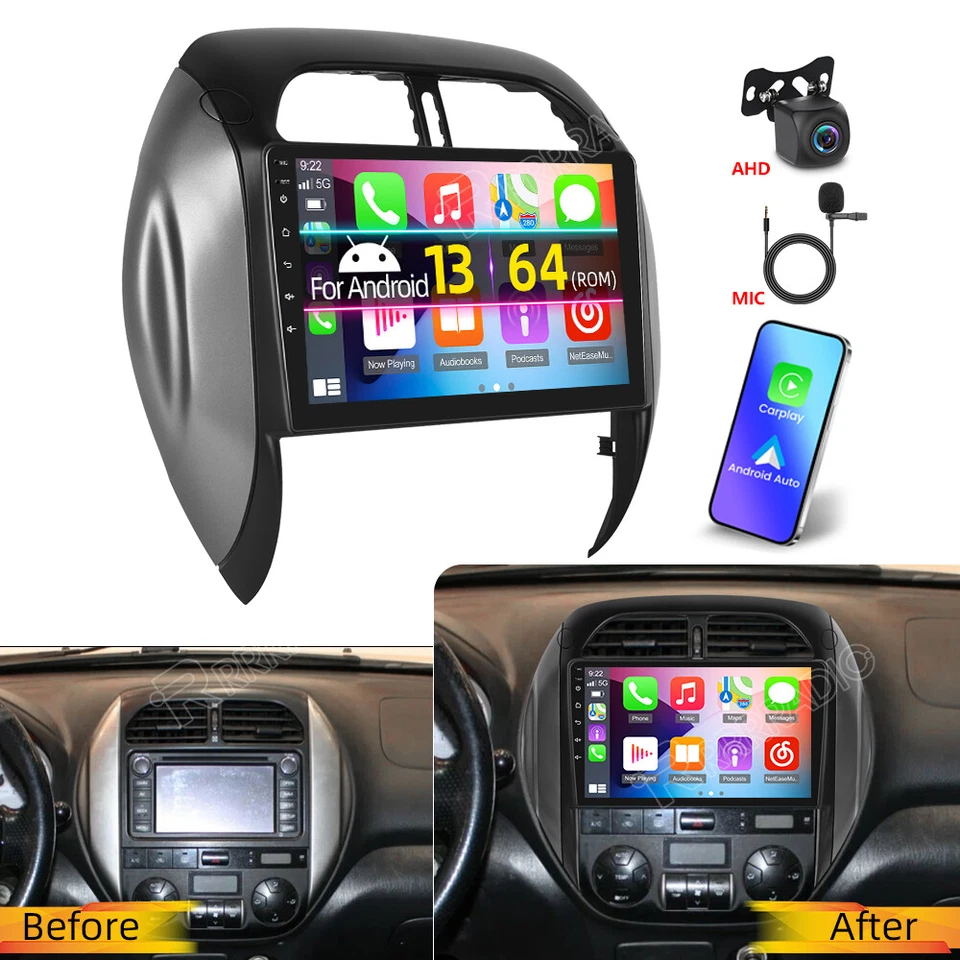 64GB For Toyota RAV4 2003-2005 Car Stereo Radio Android 15 GPS Navi WIFI Camera - Изображение 1 из 4