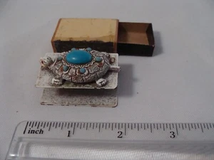 Vtg Metal Turtle with Faux Turquoise Stones Matchbox Holder with a Few Matches - Picture 1 of 4