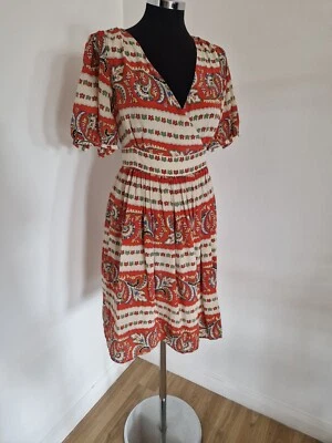 Vestido campesino Somerset Alice Temperley 10 rojo blanco floral puff boho simulado abrigo  Foto 1 de 4