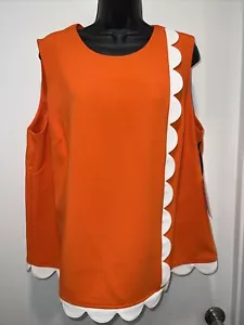 Victoria Beckham For Target SZ 1X Twill Scallop Top Orange Blouse Mod Keyhole - Picture 1 of 17