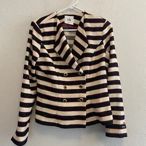 CAbi #5094 Cruise Jacket Red Navy Blue Cream Striped Blazer Nautical, Size 4 - Picture 1 of 6