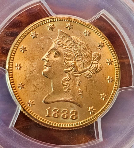 1888-S $10 Gold Liberty Coin PCGS MS63 Excellent Luster Cover