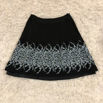 Falda Dressbarn Línea A Mujer Talla 10 Negra Bordada Mezcla de Lino Boho Foto 1 de 4