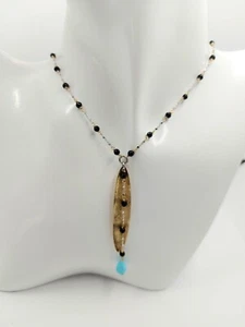 COLLANA IN ARGENTO 925  CON SPINELLO NERO E PASTA DI TURCHESE A FORMA DI GOCCIA - Foto 1 di 5