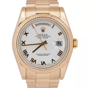 MINT Rolex Day-Date President WHITE ROMAN 18k Rose Gold Fluted 36mm 118235 Watch - Picture 1 of 9