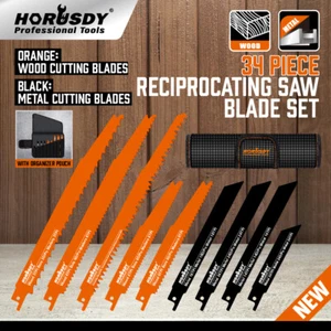 34 PC Reciprocating Saw Blade Set Metal Woodcutting Pruning With Organizer Pouch - Picture 1 of 10