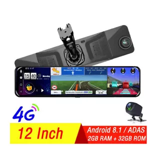 12" HD Touch Ips 4G WIFI Car DVR Camera Android Dash Cam Smart Rearview Mirror