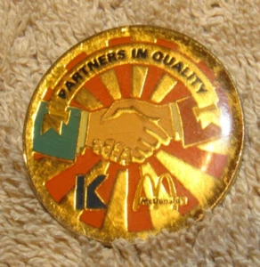 Vintage Partners in Quality McDonalds & K-Mart Handshake Pinback Pin - Picture 1 of 1