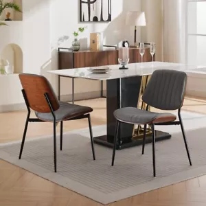 Set of 2 Mid-Century Modern Dining Chairs, Faux Leather, Walnut Bentwood Back - Picture 1 of 14