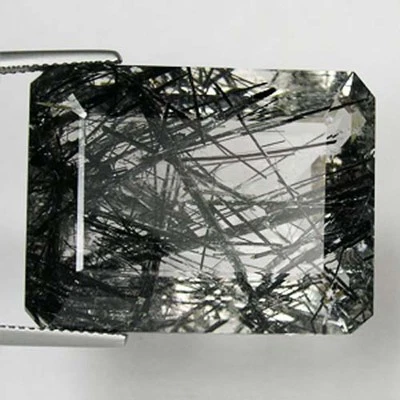 81.30 ct  HUGE SIZE ULTRA RARE - BLACK HAIR RUTILE QUARTZ - OCTAGON Cut 2383 - Image 1 of 2