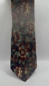 L'Atelier Imported Cotton Necktie Floral Botanical Print Blue Green Brown Red - Picture 1 of 2