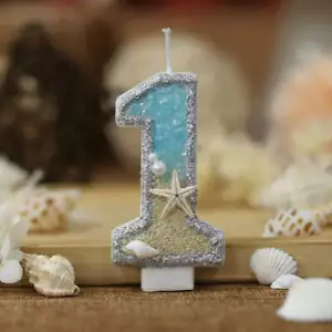 3inch Birthday Candle Large Number 4 Candle Marine style Beach Starfish Seashell - Picture 1 of 26