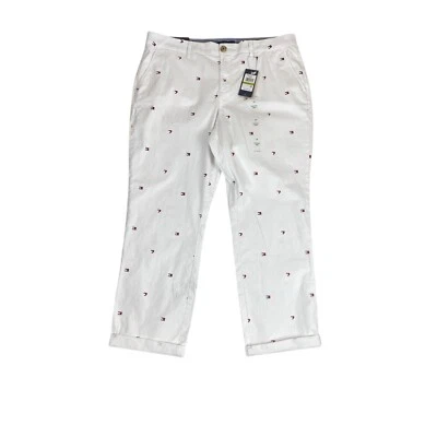 Tommy Hilfiger Women's Hampton Heart Flag Chino Pants White Size 14 Stretch - Image 1 of 4