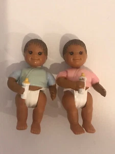 Fisher Price Loving Family Dollhouse AA African Black Baby Boy Girl Twins - Picture 1 of 4