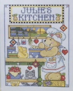 KITCHEN Counted Cross Stitch Kit Personalize Bear Farmhouse Country Chef - Picture 1 of 3