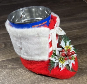 Vintage Christmas Holiday Red Plush Stocking Boot Coffee Can - Picture 1 of 5