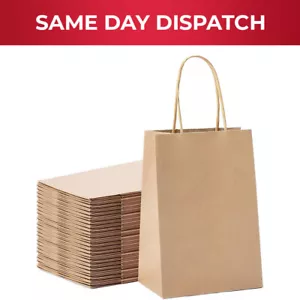 50 - Bolsas de papel de mango retorcido bolsa de transporte Kraft marrón para regalos y compras - Imagen 1 de 9