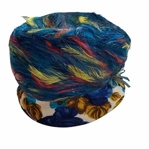 Vintage Feather and Velvet Hat Small Brim Bright Multi Star Store New Bedford - Picture 1 of 12