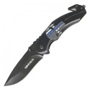 Spring-Assist Folding Knife USA Skull Tactical Rescue EDC 3.4" Blade Black Blue - Picture 1 of 4