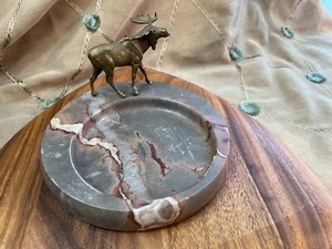Piatto/cenere Art Déco bronzo alce marrone marmo - Foto 1 di 9