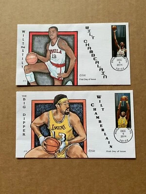 US Collins FDC Handpainted #4950-51 Set 2 Wilt Chamberlain 2014 - Image 1 of 4