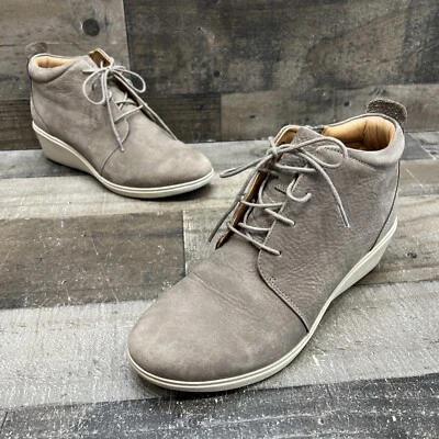 Botines de cuña Clarks Unstructured de cuero gris con cordones para mujer talla 8 M Foto 1 de 4