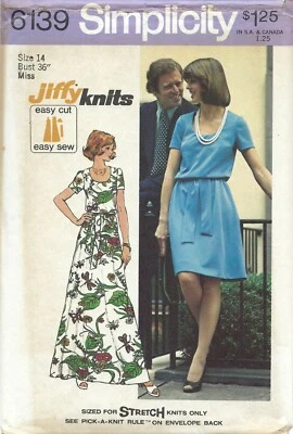 Simplicity 6139 JIFFY Blouson Maxi or Midi Dress Sz 14 UNCUT Pattern Retro 70s - Image 1 of 4