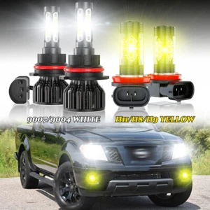LED Headlight Bulbs 9007 High-Low + H11 Fog Light Replace Halogen - White/Yellow - Picture 1 of 16