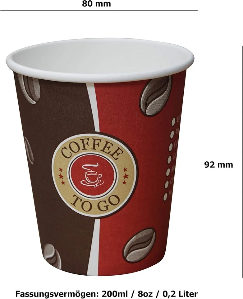 Top Pappbecher 0,2l Kaffeebecher Coffee To Go 200ml mit/ohne Deckel Rührstäbchen - Bild 1 von 1