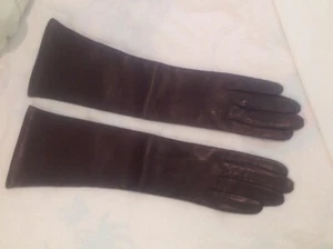 Vintage Fine Italian Silk Lined Leather Gloves Made in Italy Long Brown Size 6.5 - Picture 1 of 6