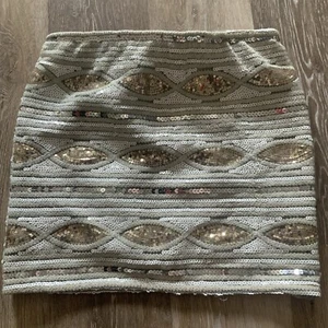 English Rose Women’s Skirt Size S Mini Sequins Sparkles Silver Euc - Picture 1 of 6