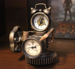 Steampunk Watch Desk Clock Quartz Alarm Handmade Cyberpunk - Picture 1 of 8