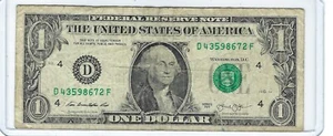 Billete de un dólar CIRCULADO escalera dispersa de 2 a 9 serie elegante D43598672F - Imagen 1 de 3