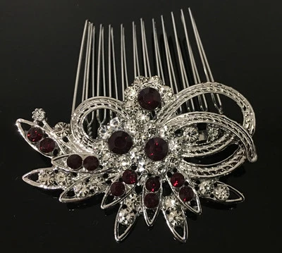Beautiful elegant wedding red color crystal rhinestone bridal hair comb ha25092r - Image 1 of 4