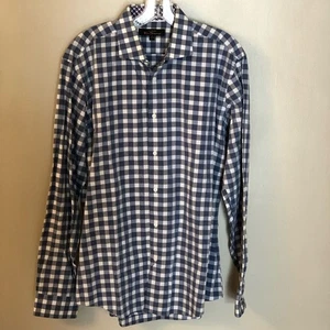 BEN SHERMAN SIZE LARGE 16 34=35 BLUE GINGHAM PLAID BUTTON FRONT COTTON SHIRT - Picture 1 of 4