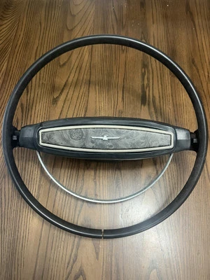 Vtg 1968-69 Ford Thunderb 16" 2 Spoke Steering Wheel w/ Horn Ring Orig Black OEM - Image 1 of 4