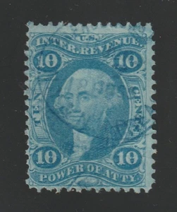 Scott # R37c, Used, F, 10¢ Power of Attorney, Double Blue Oval Cancels - Picture 1 of 2