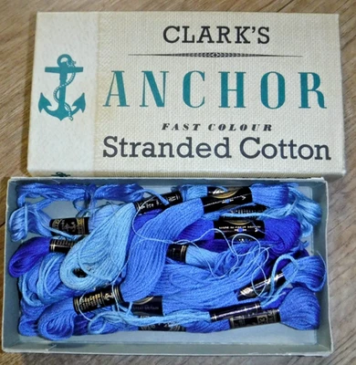 Clark’s Anchor Fast Colour Stranded Cotton ~ 10 x 8 Meter Skeins ~ Blues ~ Boxed - Image 1 of 4