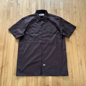Dickies Shirt Size L Brown Dark Button Up Short Sleeve Workwear Casual - Picture 1 of 9