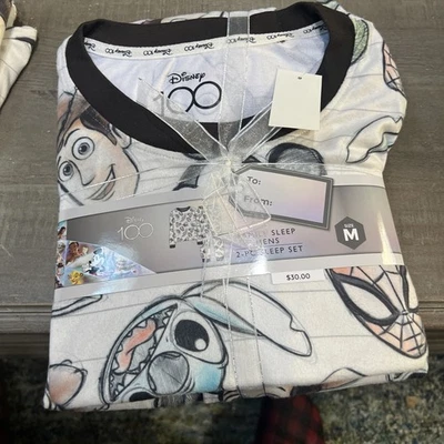 Juego de pijama para hombre Disney 100 personajes mash up 2 piezas, blanco, talla M, nuevo con etiquetas Foto 1 de 4