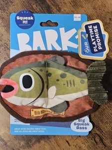 NEW BARK Dog Toy BIG SQUEAK BASS CRINKLE FLUFF SIZE Small / Medium - Picture 1 of 2